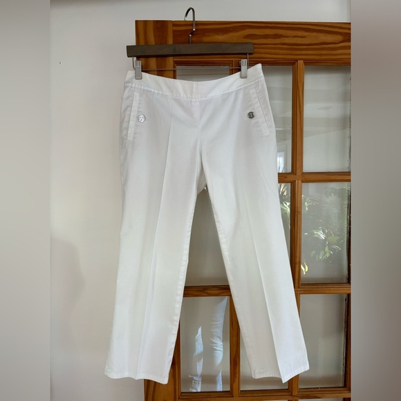 Tory Burch White Mid Rise Flat Front Side Zip Stretch Cotton Crop Trouser Size 8 - Picture 5 of 8